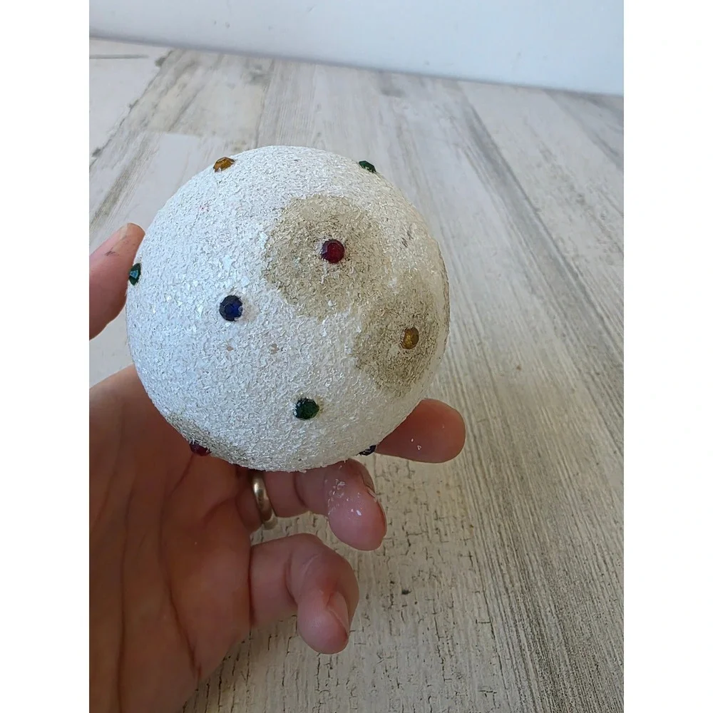 vintage West Germany gem Mica white Glass Mercury ornament